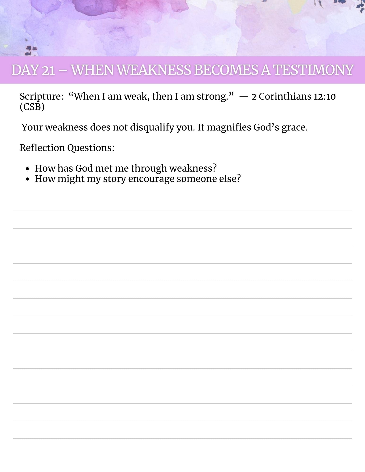 God's Strength in my Weakness- 21 Day Journal